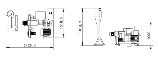 Sơ đồ kích thước máy đùn hạt nhựa nhiệt thấp