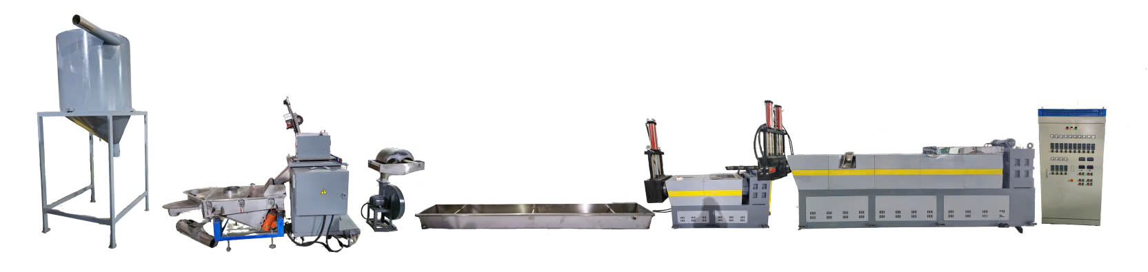 Hệ thống tái chế nhựa từ máy tạo hạt đến silo chứa thành phẩm